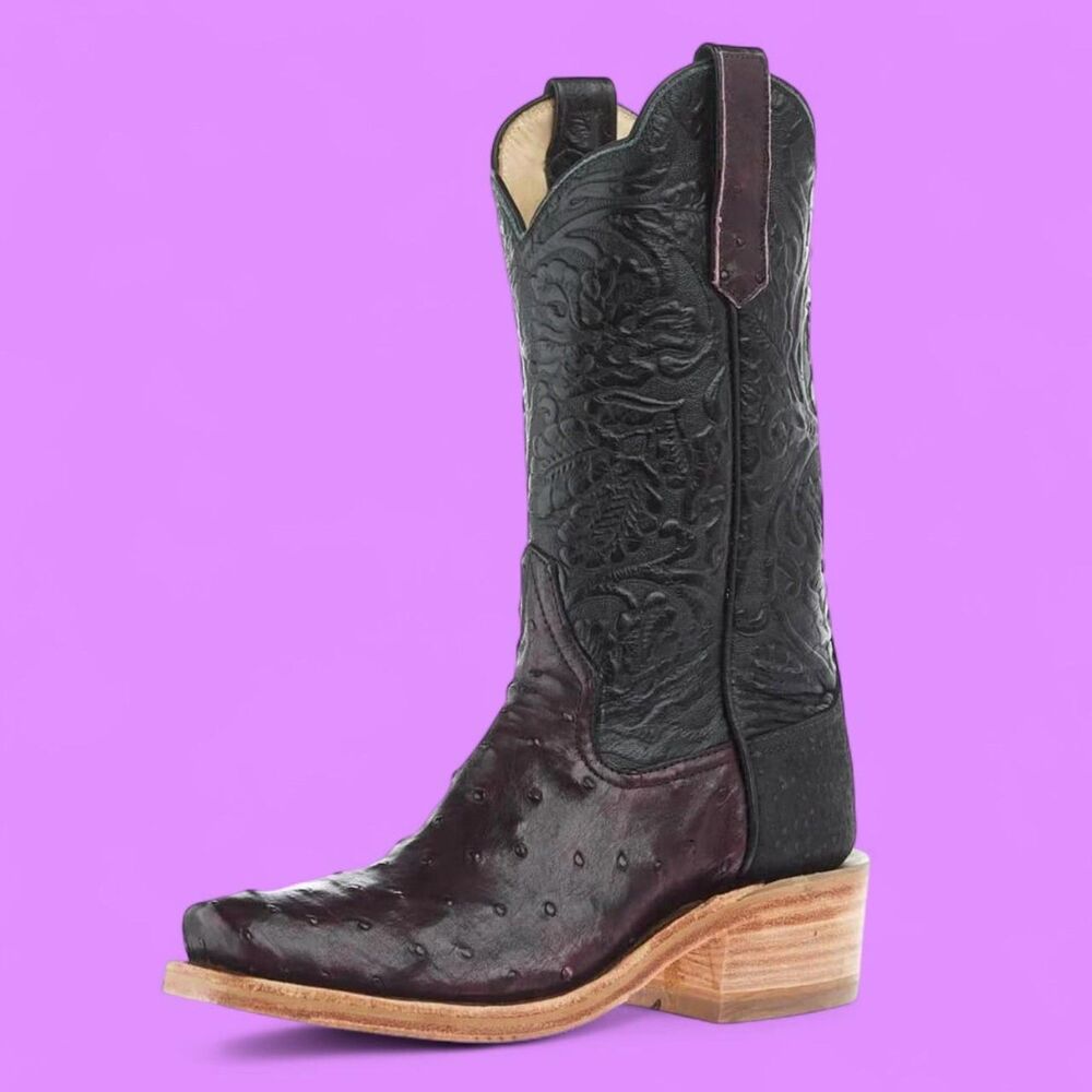 Rios Of Mercedes Women's RR Exclusive Black Cherry FQ Ostrich Leather Vamp Boots